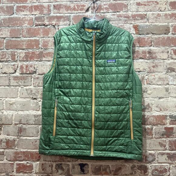 Patagonia Men's Nano Puff Vest in Green/Yellow Size XL - Picture 2 of 6